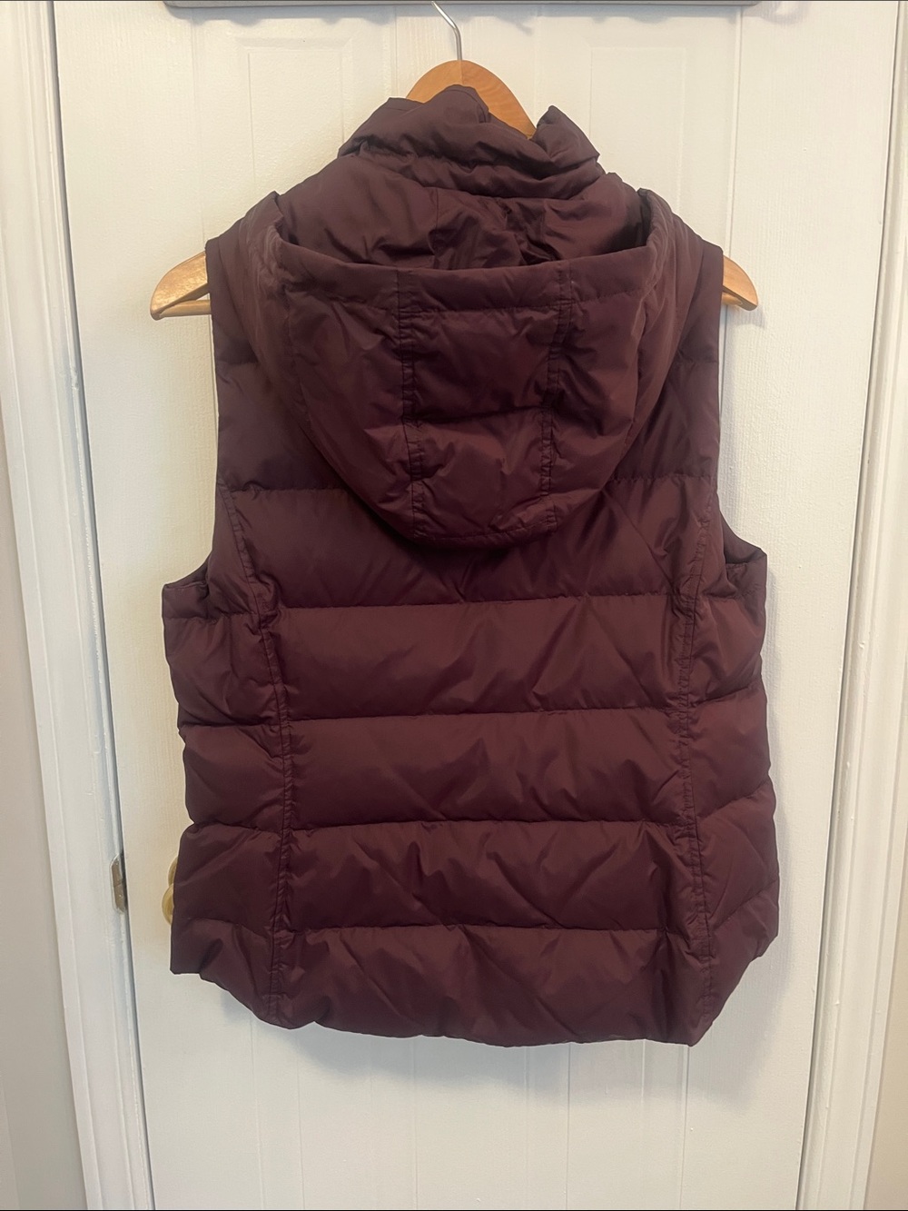 Eileen Fisher Plum Down Quilted Vest with Removable Hood S